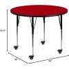 Flash Furniture Mobile 48” Round Oak Thermal Laminate Activity Table – Standard Height Adjustable Legs(Red)