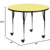 Flash Furniture Mobile 48” Round Oak Thermal Laminate Activity Table – Standard Height Adjustable Legs(Yellow)