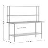 Flash Furniture Reese Prep and Work Table with NSF Certified 18 Gauge Stainless Steel Top Shelf and Double Overshelves with Galvanized Steel Undershelf, 30″ x 48″(30″ x 72″)