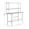 Flash Furniture Reese Prep and Work Table with NSF Certified 18 Gauge Stainless Steel Top Shelf and Double Overshelves with Galvanized Steel Undershelf, 30″ x 48″(24″ x 72″)
