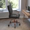 Flash Furniture Whitney High Back White LeatherSoft Executive Swivel Office Chair with Chrome Frame, Arms, and Transparent Roller Wheels(Black Leathersoft/Rose Gold Frame)