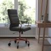 Flash Furniture Whitney High Back White LeatherSoft Executive Swivel Office Chair with Chrome Frame, Arms, and Transparent Roller Wheels(Black Leathersoft/Rose Gold Frame)