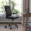 Flash Furniture Whitney High Back White LeatherSoft Executive Swivel Office Chair with Chrome Frame, Arms, and Transparent Roller Wheels(Black Leathersoft/Gold Frame)