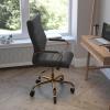 Flash Furniture Whitney High Back White LeatherSoft Executive Swivel Office Chair with Chrome Frame, Arms, and Transparent Roller Wheels(Black Leathersoft/Gold Frame)