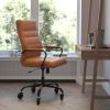 Flash Furniture Whitney High Back White LeatherSoft Executive Swivel Office Chair with Chrome Frame, Arms, and Transparent Roller Wheels(Brown Leathersoft/Black Frame)