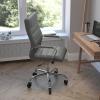 Flash Furniture Whitney High Back White LeatherSoft Executive Swivel Office Chair with Chrome Frame, Arms, and Transparent Roller Wheels(Gray Leathersoft/Chrome Frame)