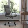 Flash Furniture Whitney High Back White LeatherSoft Executive Swivel Office Chair with Chrome Frame, Arms, and Transparent Roller Wheels(Gray Leathersoft/Chrome Frame)