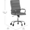 Flash Furniture Whitney High Back White LeatherSoft Executive Swivel Office Chair with Chrome Frame, Arms, and Transparent Roller Wheels(Gray Leathersoft/Chrome Frame)