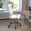 Flash Furniture Whitney High Back White LeatherSoft Executive Swivel Office Chair with Chrome Frame, Arms, and Transparent Roller Wheels(White Leathersoft/Gold Frame)