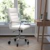 Flash Furniture Whitney High Back White LeatherSoft Executive Swivel Office Chair with Chrome Frame, Arms, and Transparent Roller Wheels(White Leathersoft/Chrome Frame)