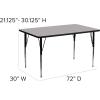 Flash Furniture Wren 30”W x 72”L Rectangular Grey Thermal Laminate Activity Table – Standard Height Adjustable Legs(Grey)