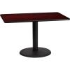 Flash Furniture 30” x 48” Rectangular Black Laminate Table Top with 24” Round Table Height Base(Mahogany)