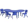 Flash Furniture 35″W x 65″L Half-Moon Natural Plastic Height Adjustable Activity Table Set with 4 Chairs(Blue)