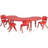 Flash Furniture 35″W x 65″L Half-Moon Natural Plastic Height Adjustable Activity Table Set with 4 Chairs(Red)