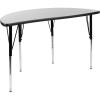 Flash Furniture 47.5″ Half Circle Wave Collaborative Oak Thermal Laminate Activity Table – Standard Height Adjustable Legs(Grey)