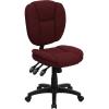 Flash Furniture Caroline Mid-Back Black LeatherSoft Multifunction Swivel Ergonomic Task Office Chair with Pillow Top Cushioning(Burgundy Fabric)
