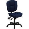 Flash Furniture Caroline Mid-Back Black LeatherSoft Multifunction Swivel Ergonomic Task Office Chair with Pillow Top Cushioning(Navy Blue Fabric)