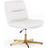 Flash Furniture Chloe Commercial Mid-Back Swivel Office Chair, Wide Design, Padded LeatherSoft, Adjustable Height, Ergonomic Mid-Rise Back, Armless, Black/Chrome(White Leathersoft/Gold Frame)