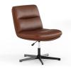 Flash Furniture Chloe Commercial Mid-Back Swivel Office Chair, Wide Design, Padded LeatherSoft, Adjustable Height, Ergonomic Mid-Rise Back, Armless, Black/Chrome(Cognac Leathersoft/Black Frame)