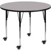 Flash Furniture Mobile 48” Round Oak Thermal Laminate Activity Table – Standard Height Adjustable Legs(Grey)