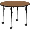 Flash Furniture Mobile 48” Round Oak Thermal Laminate Activity Table – Standard Height Adjustable Legs(Oak)