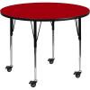 Flash Furniture Mobile 48” Round Oak Thermal Laminate Activity Table – Standard Height Adjustable Legs(Red)