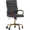 Flash Furniture Whitney High Back White LeatherSoft Executive Swivel Office Chair with Chrome Frame, Arms, and Transparent Roller Wheels(Black Leathersoft/Gold Frame)