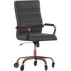 Flash Furniture Whitney High Back White LeatherSoft Executive Swivel Office Chair with Chrome Frame, Arms, and Transparent Roller Wheels(Black Leathersoft/Rose Gold Frame)