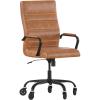 Flash Furniture Whitney High Back White LeatherSoft Executive Swivel Office Chair with Chrome Frame, Arms, and Transparent Roller Wheels(Brown Leathersoft/Black Frame)