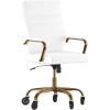 Flash Furniture Whitney High Back White LeatherSoft Executive Swivel Office Chair with Chrome Frame, Arms, and Transparent Roller Wheels(White Leathersoft/Gold Frame)