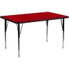 Flash Furniture Wren 30”W x 72”L Rectangular Grey Thermal Laminate Activity Table – Standard Height Adjustable Legs(Red)