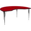 Flash Furniture Wren 48”W x 96”L Kidney Red Thermal Laminate Activity Table – Standard Height Adjustable Legs(Red)