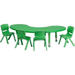 Flash Furniture 35″W x 65″L Half-Moon Natural Plastic Height Adjustable Activity Table Set with 4 Chairs(Green)