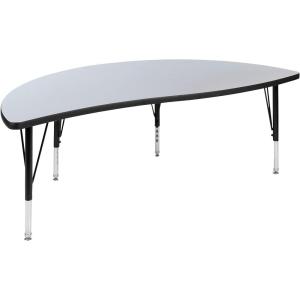 Flash Furniture 60″ Half Circle Wave Collaborative Oak Thermal Laminate Activity Table – Height Adjustable Short Legs(Grey)