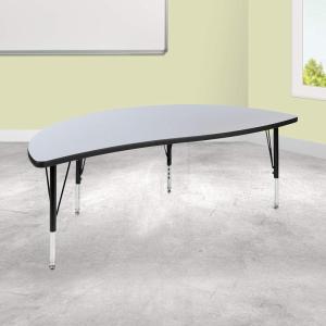 Flash Furniture 60″ Half Circle Wave Collaborative Oak Thermal Laminate Activity Table – Height Adjustable Short Legs(Oak)