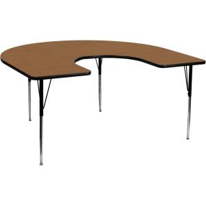 Flash Furniture 60”W x 66”L Horseshoe Yellow Thermal Laminate Activity Table – Standard Height Adjustable Legs(Oak)