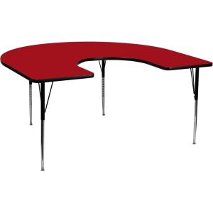 Flash Furniture 60”W x 66”L Horseshoe Yellow Thermal Laminate Activity Table – Standard Height Adjustable Legs(Red)