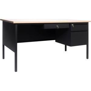 Flash Furniture Cambridge Right Side Single Pedestal Desk with 3 Locking Drawers, Commercial Grade Teacher’s or Office Desk, 30×60, Metal Frame, Walnut/Black(White Oak)