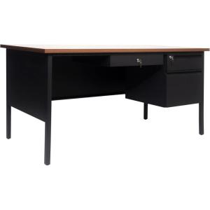 Flash Furniture Cambridge Right Side Single Pedestal Desk with 3 Locking Drawers, Commercial Grade Teacher’s or Office Desk, 30×60, Metal Frame, Walnut/Black(Walnut)