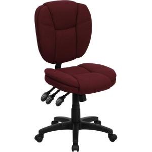 Flash Furniture Caroline Mid-Back Black LeatherSoft Multifunction Swivel Ergonomic Task Office Chair with Pillow Top Cushioning(Burgundy Fabric)