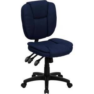 Flash Furniture Caroline Mid-Back Black LeatherSoft Multifunction Swivel Ergonomic Task Office Chair with Pillow Top Cushioning(Navy Blue Fabric)