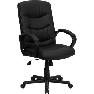 Flash Furniture Chelsea Mid-Back Black LeatherSoft Executive Swivel Office Chair with Three Line Horizontal Stitch Back and Arms