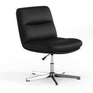 Flash Furniture Chloe Commercial Mid-Back Swivel Office Chair, Wide Design, Padded LeatherSoft, Adjustable Height, Ergonomic Mid-Rise Back, Armless, Black/Chrome(Black Leathersoft/Chrome Frame)