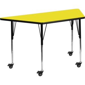 Flash Furniture Mobile 22.5”W x 45”L Trapezoid Grey HP Laminate Activity Table – Standard Height Adjustable Legs(Yellow)