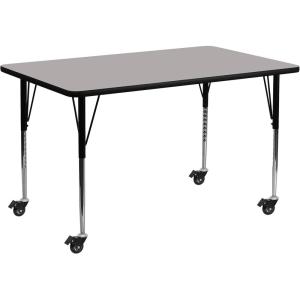 Flash Furniture Mobile 24”W x 60”L Rectangular Grey HP Laminate Activity Table – Standard Height Adjustable Legs(Grey)
