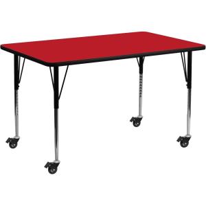 Flash Furniture Mobile 24”W x 60”L Rectangular Grey HP Laminate Activity Table – Standard Height Adjustable Legs(Red)