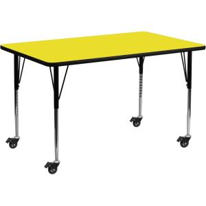 Flash Furniture Mobile 24”W x 60”L Rectangular Grey HP Laminate Activity Table – Standard Height Adjustable Legs(Yellow)