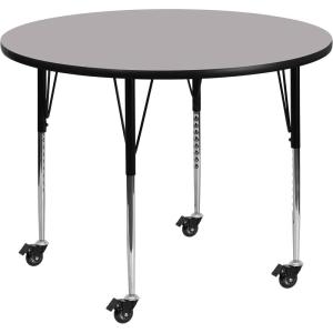 Flash Furniture Mobile 48” Round Oak Thermal Laminate Activity Table – Standard Height Adjustable Legs(Grey)