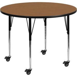 Flash Furniture Mobile 48” Round Oak Thermal Laminate Activity Table – Standard Height Adjustable Legs(Oak)