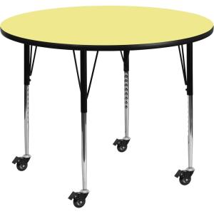 Flash Furniture Mobile 48” Round Oak Thermal Laminate Activity Table – Standard Height Adjustable Legs(Yellow)